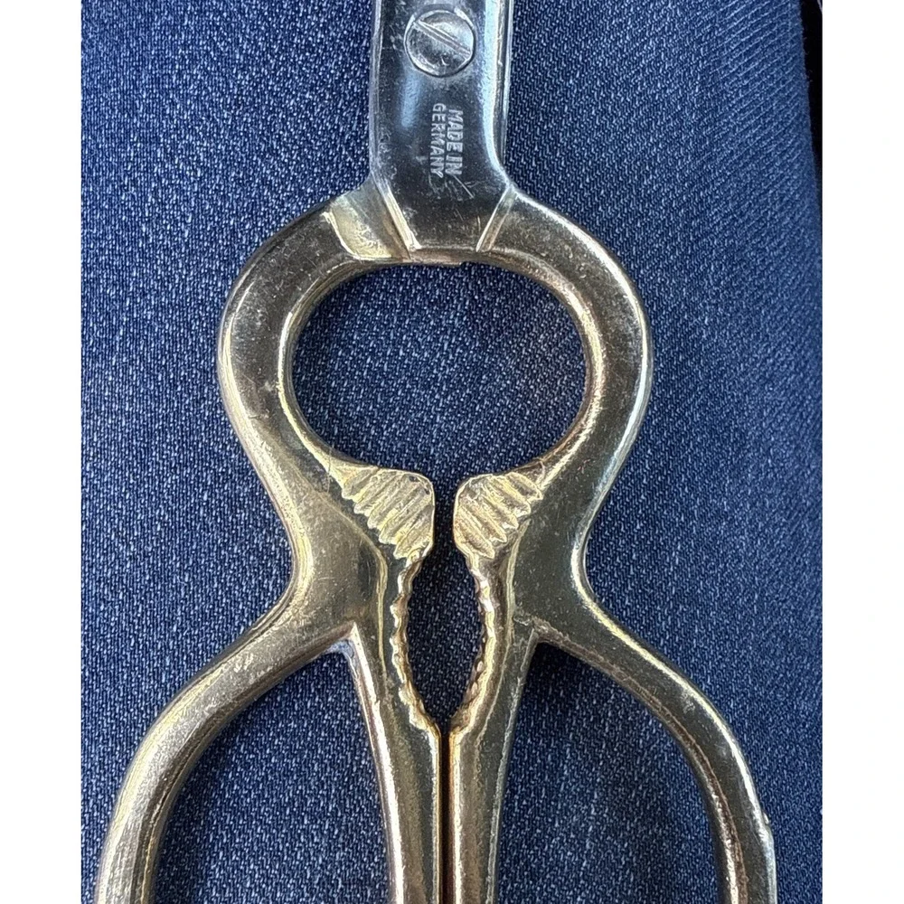 Vtg German Poultry Shears Stainless Steel Kitchen Scissors Gold Handles Solingen